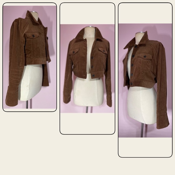 👠👖BUTTONS CORDUROY CROPPED JACKET DARK BROWN Sz LARGE.. NWOT - Picture 6 of 7